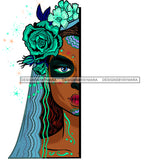 Brown Half Face Sugar Skull Art Green Flowers Blue JPG PNG  Clipart Cricut Silhouette Cut Cutting