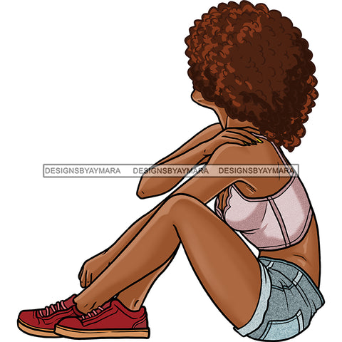 Black Woman Big Afro In Jean Shorts JPG PNG  Clipart Cricut Silhouette Cut Cutting