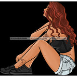 Caucasian Woman Long Red Hair In Jean Shorts JPG PNG  Clipart Cricut Silhouette Cut Cutting