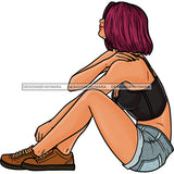 Caucasian Woman Bob Hair In Jean Shorts JPG PNG  Clipart Cricut Silhouette Cut Cutting