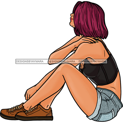 Caucasian Woman Bob Hair In Jean Shorts JPG PNG  Clipart Cricut Silhouette Cut Cutting