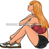 Caucasian Woman Long Blonde Hair In Jean Shorts JPG PNG  Clipart Cricut Silhouette Cut Cutting