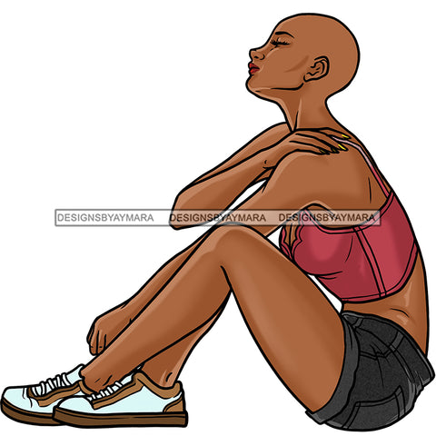 Black Woman Bald Head In Jean Shorts JPG PNG  Clipart Cricut Silhouette Cut Cutting