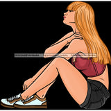 Caucasian Woman Long Blonde Hair In Jean Shorts JPG PNG  Clipart Cricut Silhouette Cut Cutting