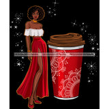 Fashion Model In Red Dress With Red Coffee Cup JPG PNG  Clipart Cricut Silhouette Cut Cutting