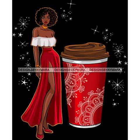 Fashion Model In Red Dress With Red Coffee Cup JPG PNG  Clipart Cricut Silhouette Cut Cutting