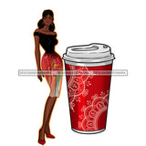 Black Woman Fashion Model In Black Top Red Skirt With Red Cup JPG PNG  Clipart Cricut Silhouette Cut Cutting