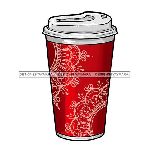 Designer Red Coffee Cup White Lid JPG PNG  Clipart Cricut Silhouette Cut Cutting