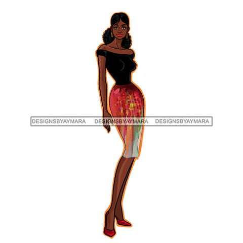 Black Fashion Model In Black Top Red Skirt JPG PNG  Clipart Cricut Silhouette Cut Cutting
