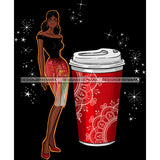 Black Fashion Model In Black Top Red Skirt With A Red Cup Of Coffee JPG PNG  Clipart Cricut Silhouette Cut Cutting
