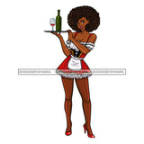 Black Bar Maid Waitress In Red Apron Bottle Of Wine Big Afro JPG PNG  Clipart Cricut Silhouette Cut Cutting