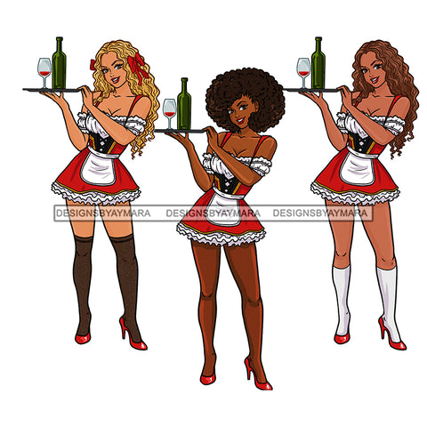Bar Maids Waitresses 3 Ladies In Red Aprons Bottle Of Wine JPG PNG  Clipart Cricut Silhouette Cut Cutting
