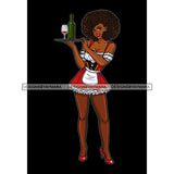 Black Bar Maid Waitress In Red Apron Holding Wine Tray Big Afro JPG PNG  Clipart Cricut Silhouette Cut Cutting
