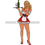 Blonde Bar Maid Waitress In Red Apron Bottle Of Wine  JPG PNG  Clipart Cricut Silhouette Cut Cutting