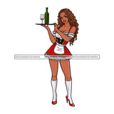 Brown Hair Bar Maid Waitress In Red Apron Bottle Of Wine  JPG PNG  Clipart Cricut Silhouette Cut Cutting