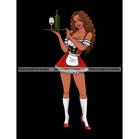 Brown Hair Bar Maid Waitress In Red Apron Bottle Of Wine  JPG PNG  Clipart Cricut Silhouette Cut Cutting
