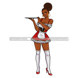 Black Bar Maid Waitress In Red Apron Holding Tray Cornrow Hair JPG PNG  Clipart Cricut Silhouette Cut Cutting
