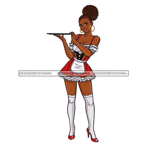 Black Bar Maid Waitress In Red Apron Holding Tray Cornrow Hair JPG PNG  Clipart Cricut Silhouette Cut Cutting