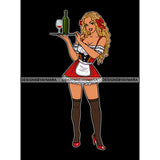 Blonde With Red Bow Bar Maids Waitress In Red Apron Holding Wine Tray  JPG PNG  Clipart Cricut Silhouette Cut Cutting