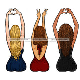 3 Women In Red Black Blue Gowns Love And Peace  Showing Love And Peace  JPG PNG  Clipart Cricut Silhouette Cut Cutting