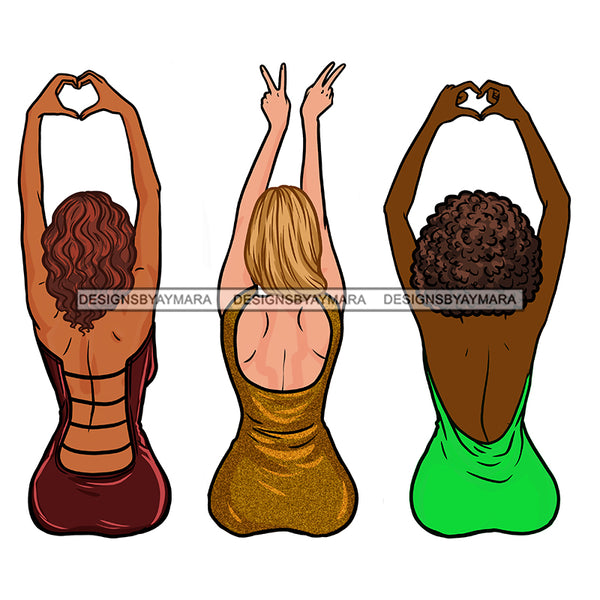 3 Women In  Gowns Showing Love Hearts Peace  JPG PNG  Clipart Cricut Silhouette Cut Cutting