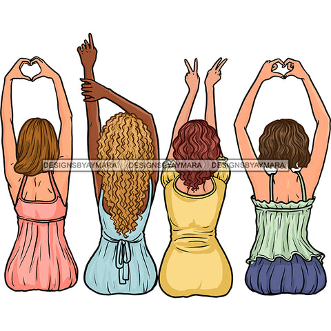 4 Women In  Gowns Showing Love Hearts Peace  JPG PNG  Clipart Cricut Silhouette Cut Cutting
