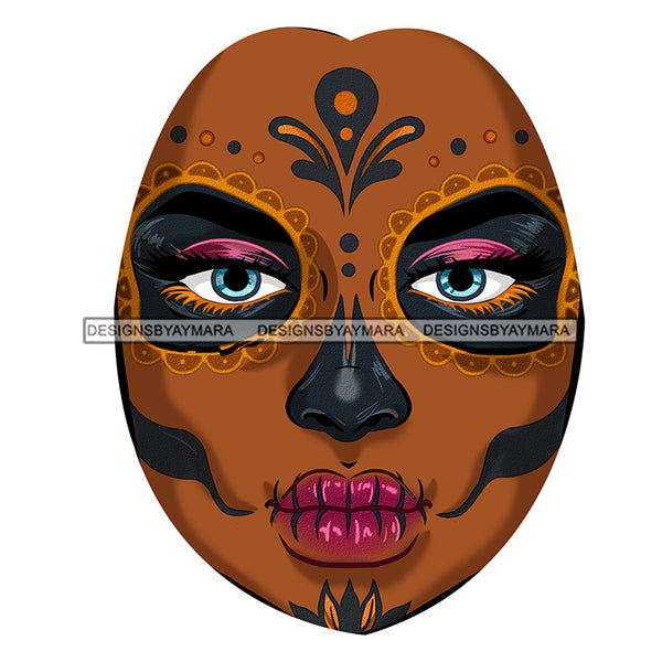 Brown Sugar Skull Face Only Dead Gold Flowers And Butterflies Pink Earrings  JPG PNG  Clipart Cricut Silhouette Cut Cutting