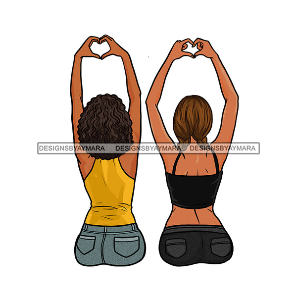 2 Women Friends Showing Love Hearts Peace  JPG PNG  Clipart Cricut Silhouette Cut Cutting