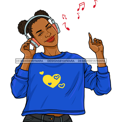 Black Woman Listening To Music Headphones In Blue JPG PNG  Clipart Cricut Silhouette Cut Cutting
