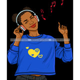 Black Woman Listening To Music Headphones In Blue JPG PNG  Clipart Cricut Silhouette Cut Cutting