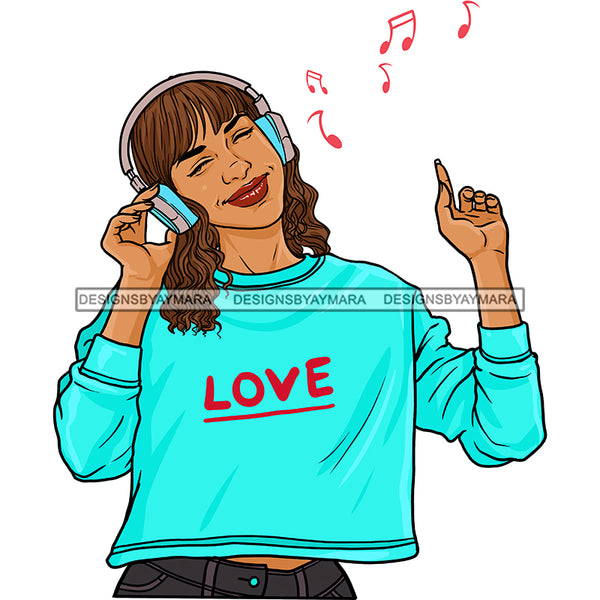 Young Lady Woman Listening To Music Headphones  JPG PNG  Clipart Cricut Silhouette Cut Cutting