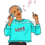 Bald Young Lady Woman Love Listening To Music Headphones  JPG PNG  Clipart Cricut Silhouette Cut Cutting
