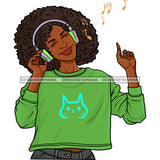 Big Afro Young Lady Woman Love Listening To Music Headphones  JPG PNG  Clipart Cricut Silhouette Cut Cutting