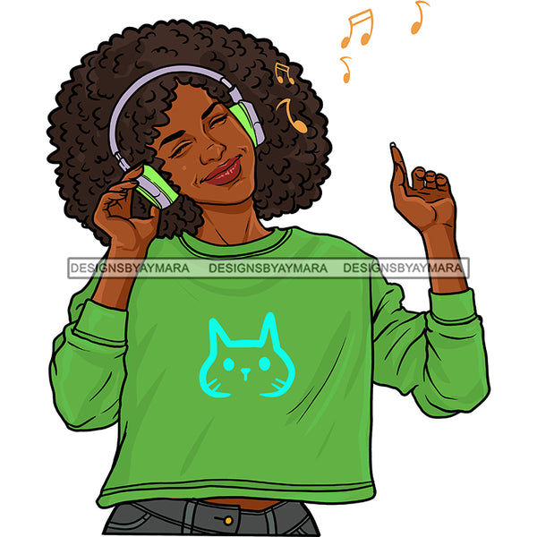 Big Afro Young Lady Woman Love Listening To Music Headphones  JPG PNG  Clipart Cricut Silhouette Cut Cutting