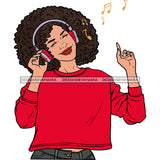 Big Afro Young Lady Woman Love Listening To Music Headphones In Red JPG PNG  Clipart Cricut Silhouette Cut Cutting