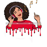 Dripping Big Afro Young Lady Woman Love Listening To Music Headphones In Red JPG PNG  Clipart Cricut Silhouette Cut Cutting