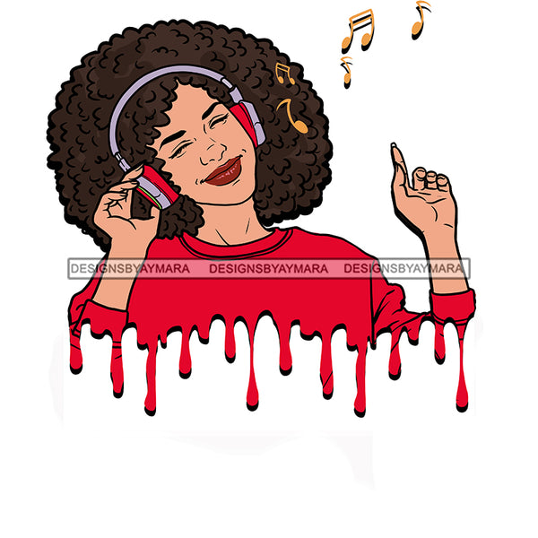 Dripping Big Afro Young Lady Woman Love Listening To Music Headphones In Red JPG PNG  Clipart Cricut Silhouette Cut Cutting