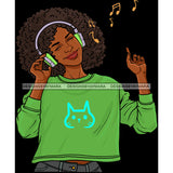 Big Afro Young Lady Woman Love Listening To Music Headphones In Red JPG PNG  Clipart Cricut Silhouette Cut Cutting