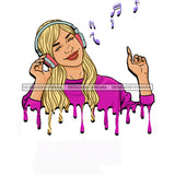 Dripping Blonde Haired Young Lady Woman Love Listening To Music Headphones  JPG PNG  Clipart Cricut Silhouette Cut Cutting