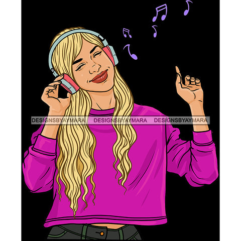 Blonde Haired Young Lady Woman Love Listening To Music Headphones  JPG PNG  Clipart Cricut Silhouette Cut Cutting