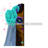 Brown Half Face Sugar Skull Art Blue Scarf Turquoise Flowers Purple Makeup JPG PNG  Clipart Cricut Silhouette Cut Cutting