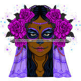Brown Face Sugar Skull Art Purple Scarf Purple Flowers Purple Makeup JPG PNG  Clipart Cricut Silhouette Cut Cutting