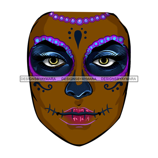 Brown Face Sugar Skull Art Face Only Purple Makeup JPG PNG  Clipart Cricut Silhouette Cut Cutting