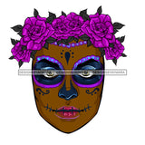 Brown Face Sugar Skull Art With Purple Roses Flower Headpiece  JPG PNG  Clipart Cricut Silhouette Cut Cutting