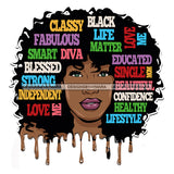Classy Black Woman Big Afro Words In Hair Smart Diva  JPG PNG  Clipart Cricut Silhouette Cut Cutting