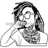 Lola Hot Chest Neck Tattoo Cool Stylish Sunglasses Dreadlocks Hairstyle B/W SVG JPG PNG Vector Clipart Cricut Silhouette Cut Cutting