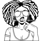 Rebel Lola Touching Tongue Cool Stylish Sunglasses Afro Puffy Twist Hairstyle B/W SVG JPG PNG Vector Clipart Cricut Silhouette Cut Cutting