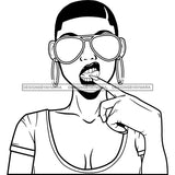 Rebel Lola Touching Tongue Cool Stylish Exotic Sunglasses Short Hairstyle B/W SVG JPG PNG Vector Clipart Cricut Silhouette Cut Cutting