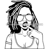 Rebel Lola Touching Tongue Cool Stylish Sunglasses Dreadlock Hairstyle B/W SVG JPG PNG Vector Clipart Cricut Silhouette Cut Cutting