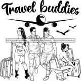 Couples Adventure Getaway Buddies Airplane Vacation Trip Illustration B/W SVG JPG PNG Vector Clipart Cricut Silhouette Cut Cutting